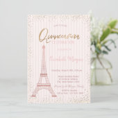 Roos Gold Eiffeltower Confetti Stripe Quinceanera Kaart (Staand voorkant)