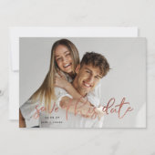 Roos Gold Elegant Black Photo Classic Calligraphy Save The Date (Voorkant)