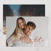 Roos Gold Elegant Black Photo Classic Calligraphy Save The Date (Voorkant / Achterkant)