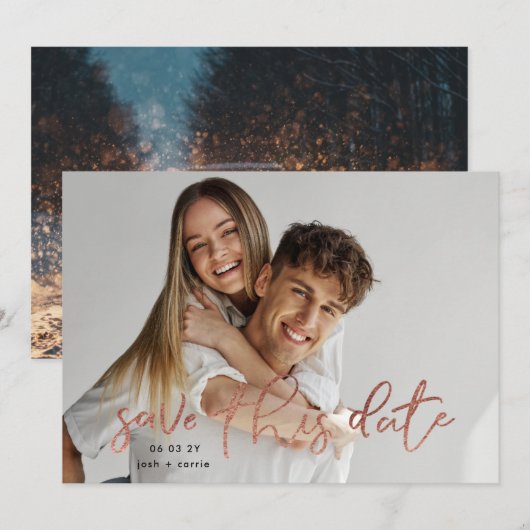 Roos Gold Elegant Black Photo Classic Calligraphy Save The Date (Voorkant / Achterkant)