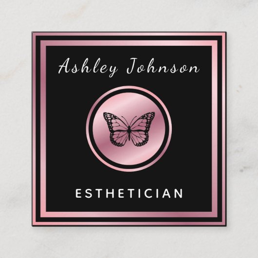 Roos Gold Elegant Butterfly Estheticiaans Klassiek Vierkante Visitekaartje (Voorkant)
