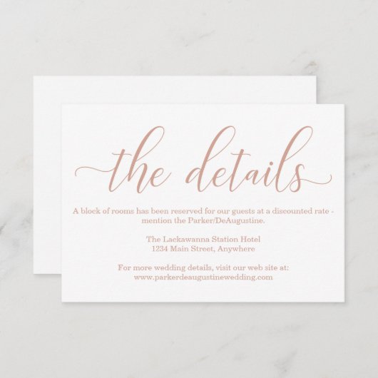 Roos Gold Elegant Calligraphy Information Informatiekaartje (Voorkant / Achterkant)