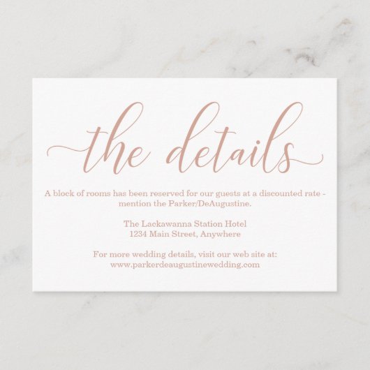 Roos Gold Elegant Calligraphy Information Informatiekaartje (Voorkant)