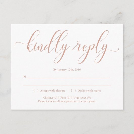 Roos Gold Elegant Calligraphy RSVP Briefkaart (Voorkant)