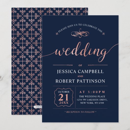 Roos Gold | Elegant Classic Wedding Ceremony Kaart (Voorkant / Achterkant)