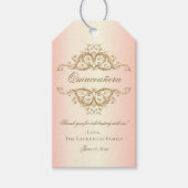 Roos Gold Elegant Damask Quinceanera Party Favor Cadeaulabel (Voorkant)