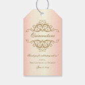 Roos Gold Elegant Damask Quinceanera Party Favor Cadeaulabel (Achterkant)