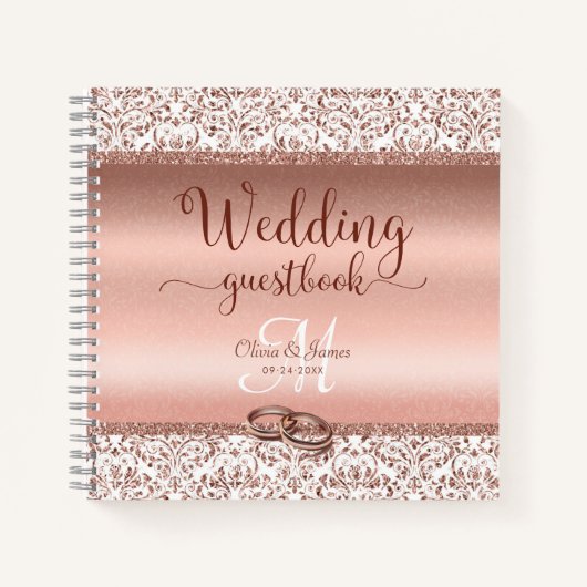 Roos Gold Elegant Damask Wedding Guest Book Notitieboek (Voorkant)