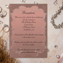 Roos Gold Elegant Damask Wedding Reception Informatiekaartje