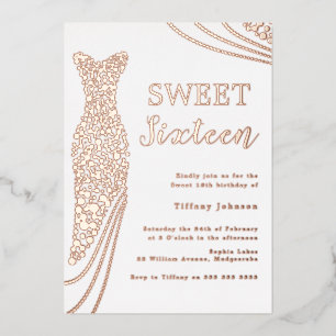 Roos Gold Elegant Folie Jurk Sweet 16 Verjaardag Folie Uitnodiging