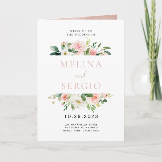 Roos Gold Elegant Herfst Flowers Folded Wedding Programma (Voorkant)