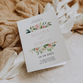 Roos Gold Elegant Herfst Flowers Folded Wedding Programma
