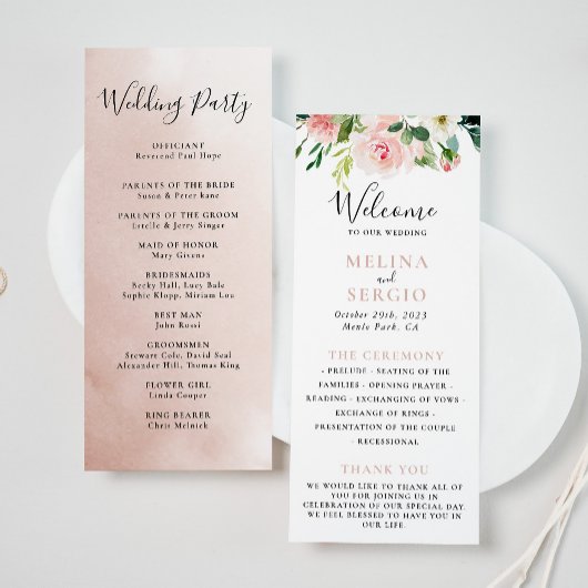 Roos Gold Elegant Herfst Flowers Wedding Programmakaart