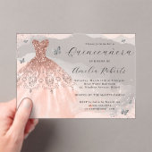 Roos Gold Elegant Jurk Butterfly Quinceanera Acryl Uitnodigingen (Insitu (Draagbaar))