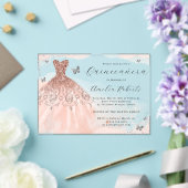 Roos Gold Elegant Jurk Butterfly Quinceanera Acryl Uitnodigingen (Insitu (Huwelijk))