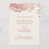 Roos Gold Elegant Lace Wedding Details Kaart (Voorkant)