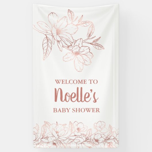 Roos Gold Elegant Magnolia Flowers, Baby shower Spandoek (Verticaal)