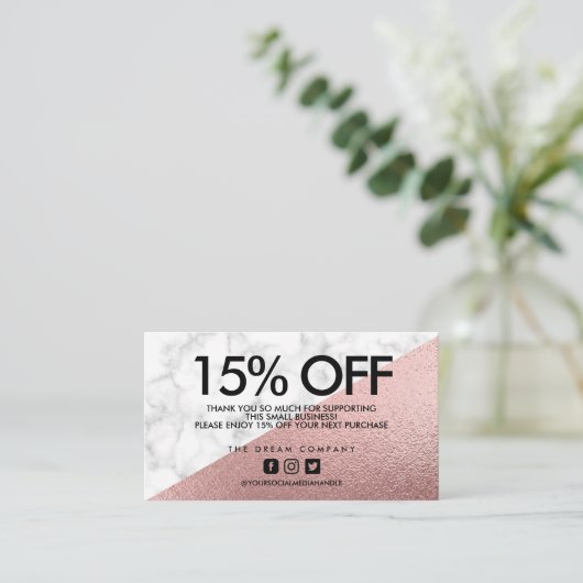 Roos Gold Elegant marmer Korting Hartelijk dank Visitekaartje (Staand voorkant)