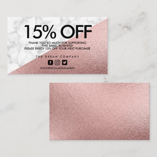 Roos Gold Elegant marmer Korting Hartelijk dank Visitekaartje (Voorkant / Achterkant)