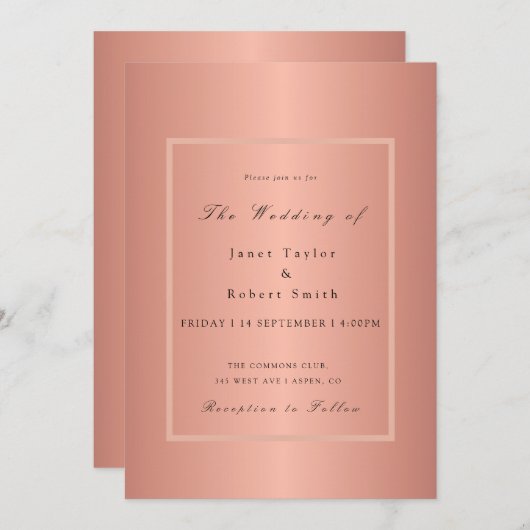 Roos Gold Elegant minimalist met roze rand Kaart (Voorkant / Achterkant)