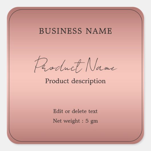 Roos Gold Elegant modern minimaal productlabel Vierkante Sticker (Voorkant)