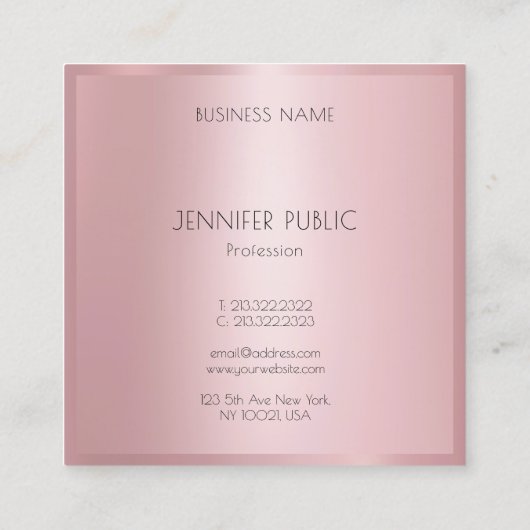 Roos Gold Elegant Modern Minimalistisch Profession Vierkante Visitekaartje (Achterkant)