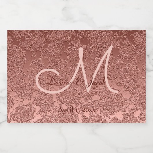 Roos Gold Elegant Monogram Weddenschap Sparkling Wijnetiket (Enkel label)