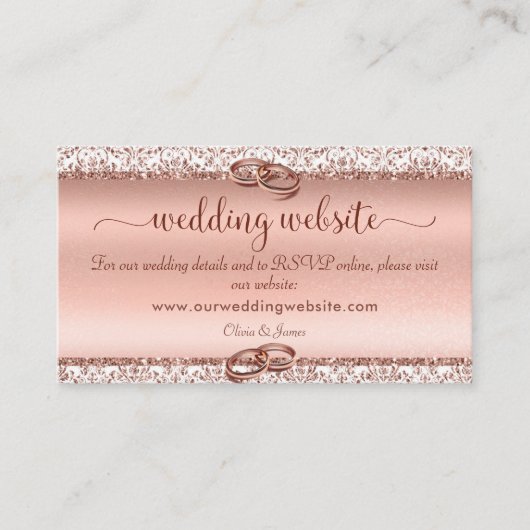 Roos Gold Elegant Monogram Weddenschap Website Informatiekaartje (Voorkant)