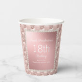 Roos Gold Elegant Pink en Pearls 18e verjaardag Papieren Bekers (Achterkant)