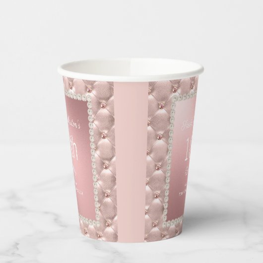 Roos Gold Elegant Pink en Pearls 18e verjaardag Papieren Bekers (Links)