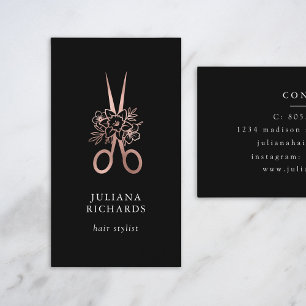 Roos Gold Elegant Scissors Hair Stylist Business C Visitekaartje