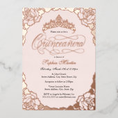 Roos Gold Elegant Script Quinceanera Verjaardag Folie Uitnodiging (Voorkant)