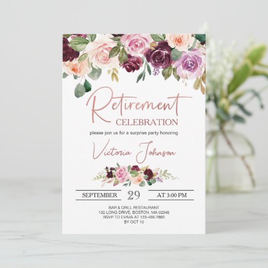 Roos Gold Elegant Script Surprise Retirement Party Kaart (Staand voorkant)