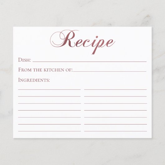 Roos Gold Elegant Script Vrijgezellenfeest Recipe  (Voorkant)