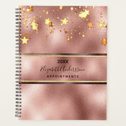 Roos Gold Elegant Stars Monogram Planner (Voorkant)