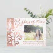 Roos Gold Elegant Swirl Foto Afstuderen Kaart (Staand voorkant)