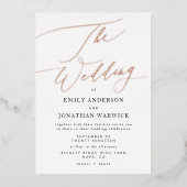 Roos Gold Elegant Traditional Calligraphy Wedding Folie Uitnodiging (Voorkant)