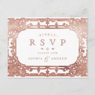 Roos Gold elegant  vintage bruiloft RSVP Uitnodiging Briefkaart