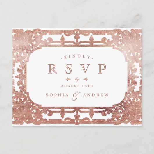 Roos Gold elegant  vintage bruiloft RSVP Uitnodiging Briefkaart (Voorkant)