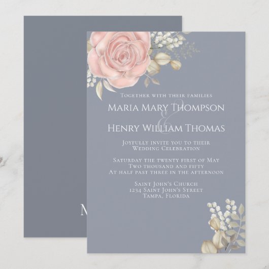 Roos Gold Elegant Waterverf Floral Roos Kaart (Voorkant / Achterkant)