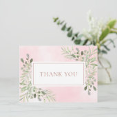 Roos Gold Elegant Waterverf groen dank u Bedankkaart (Staand voorkant)