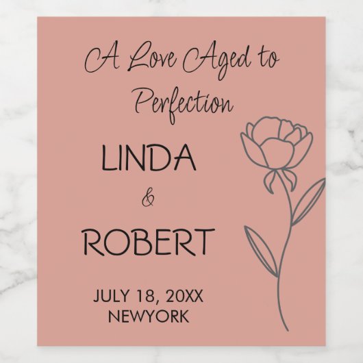 Roos Gold Elegant Wedding Wine Label Wijn Etiket (Enkel label)
