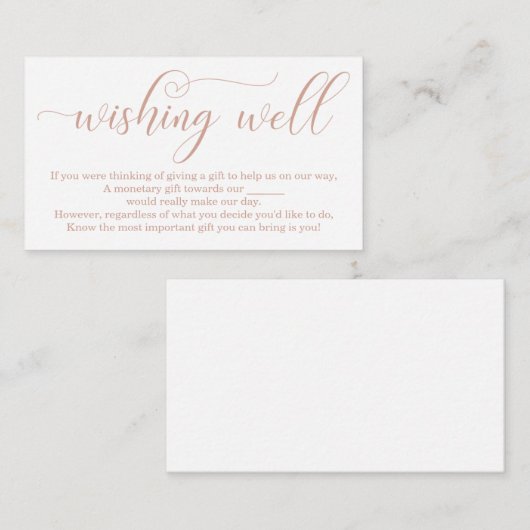 Roos Gold Elegant Wishing Well Wedding Informatiekaartje (Voorkant / Achterkant)