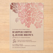 Roos Gold - Elegante Hibiscus Beach Wedding Acryl Uitnodigingen (Voorkant)