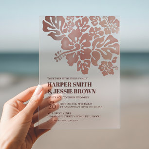 Roos Gold - Elegante Hibiscus Beach Wedding Acryl Uitnodigingen