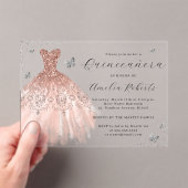 Roos Gold Elegante Vlinderjurk Quinceanera Acryl Uitnodigingen (Insitu (Draagbaar))