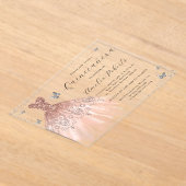 Roos Gold Elegante Vlinderjurk Quinceanera Acryl Uitnodigingen (Laagn)