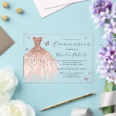 Roos Gold Elegante Vlinderjurk Quinceanera Acryl Uitnodigingen (Insitu (Huwelijk))