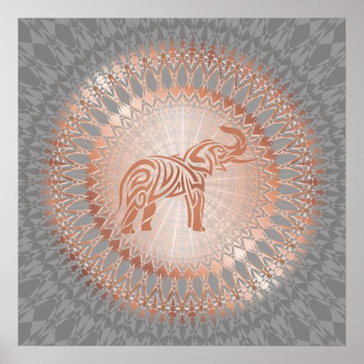 "Roos Gold Elephant Radiance" | Elephant Mandala Poster (Voorkant)