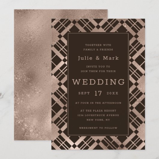 Roos Gold & elke kleur achtergrond geruite bruilof Kaart (Voorkant / Achterkant)